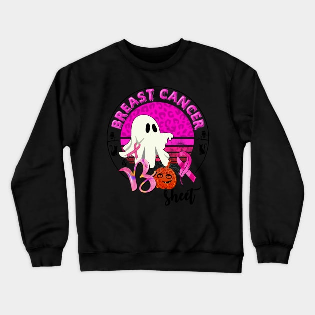 Boo Pumpkin Cute Ghost Pink Ribbon Breast Cancer Halloween Crewneck Sweatshirt by Studio Hues